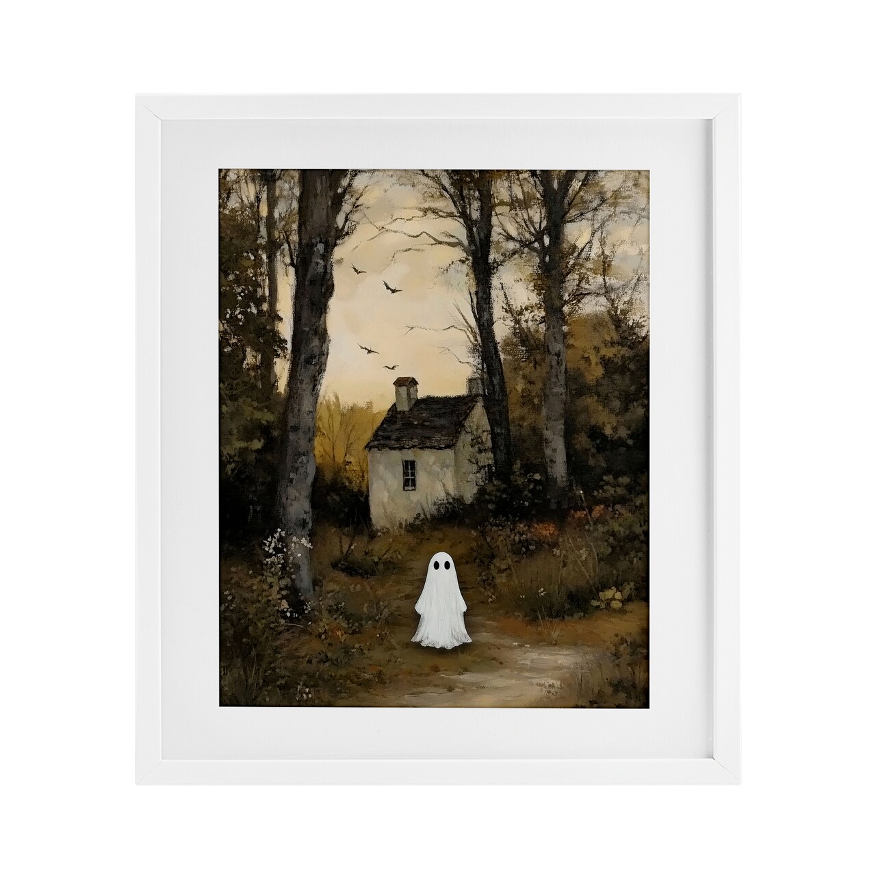 Stupell Industries Little Ghost in Cottage Forest Framed Print Under Glass, design by Arlington Prints